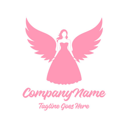 Beauty Pretty Woman Girl Lady with Bride Gown and Angel Wings Illustration Design Vectorのイラスト素材