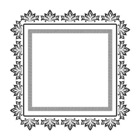 Square Frame Border with Floral Ornament Decoration Illustration Vectorのイラスト素材