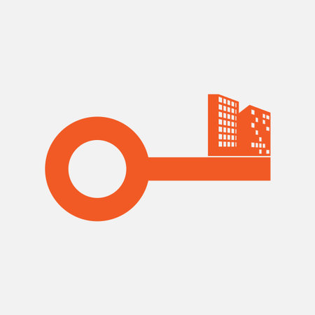 Simple Minimalist Key with Skyline City Building Symbol for Real Estate Property Business Illustration Designのイラスト素材