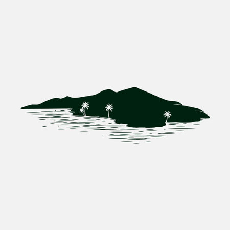 Vintage Retro Simple Minimalist Tropical Island with Coconut Palm Tree Illustration Design Vectorのイラスト素材