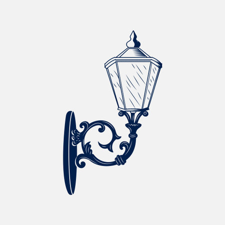 Vintage Retro Classic Lantern Post or Street Lamp with Ornament Illustration Designのイラスト素材