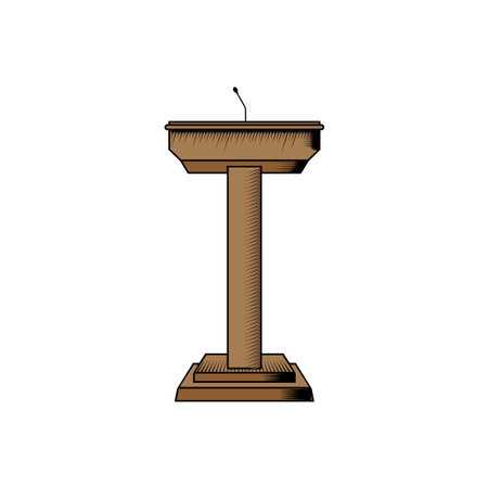 Simple Minimalist Isolated Wooden Speech Podium with Microphone for conference debate or presentation Illustration Vectorのイラスト素材