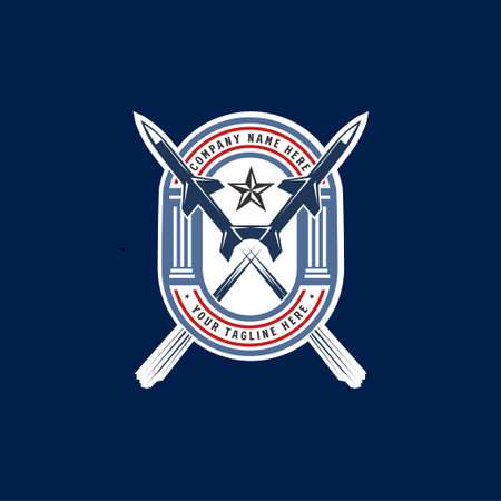 Rustic Weapon Rocket Badge Label Emblem With Crossed Projectile Missile Silhouetteのイラスト素材