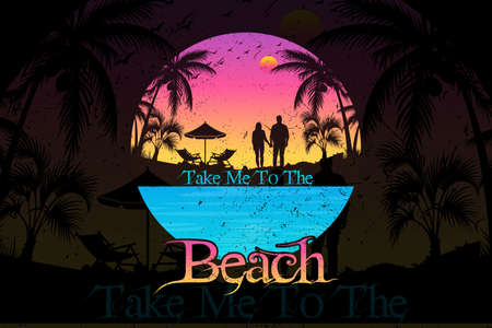 Take me to the beach with a summer couple t shirt designのイラスト素材