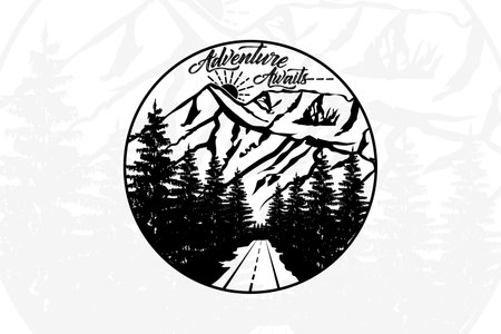 Adventure awaits mountain t shirt designのイラスト素材