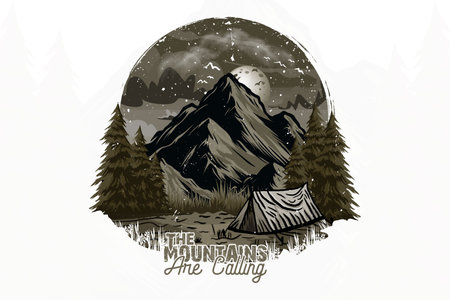 The mountains are calling vintage t shirt designのイラスト素材