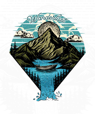Wanderlust outdoor adventure t shirt design illustrationのイラスト素材