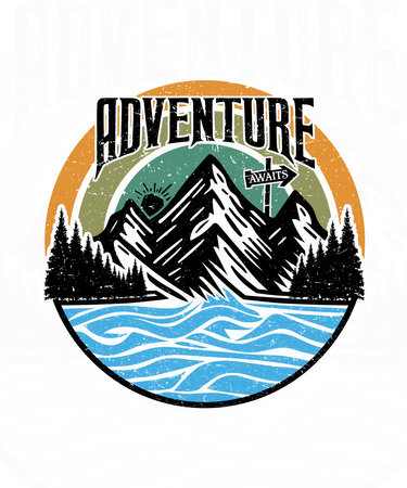 Adventure awaits outdoor travel t shirt design illustrationのイラスト素材
