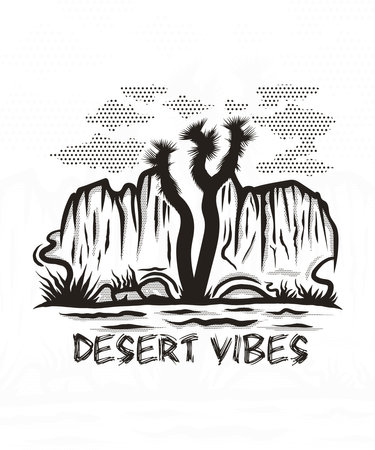 Desert vibes line art adventure t shirt designのイラスト素材