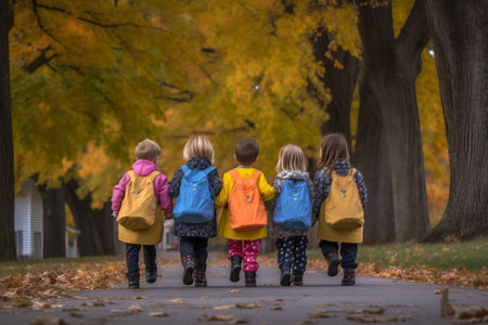 Kids walking back from school. image generated by AIの素材