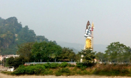 Lord Shiva statue on the banks of ganges river at Haridwar  Uttarakhand .
