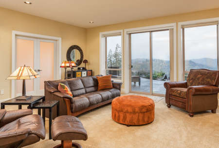 Furnished living Room in Luxury Homeの写真素材
