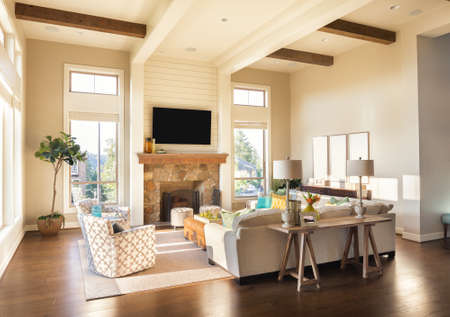 Furnished living Room in Luxury Homeの写真素材