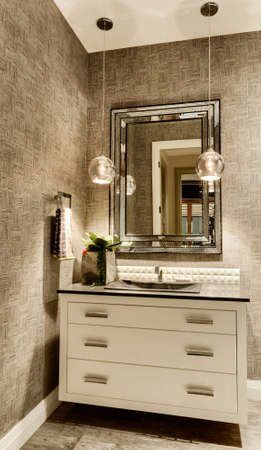 Vanity with Mirror in luxury homeの写真素材