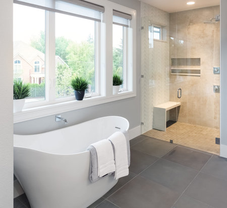 Bathroom Interior:  bathtub and shower in new luxury home