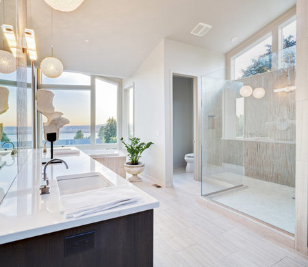 master bathroom in newly constructed luxury homeの写真素材