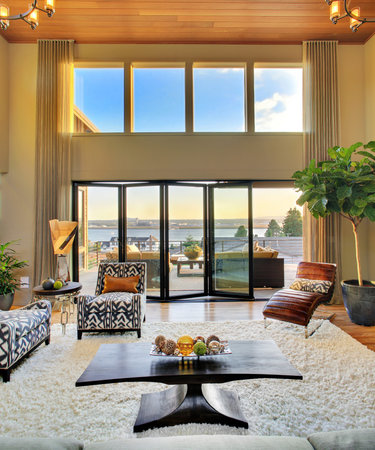 Living Room with View in Luxury Homeの写真素材