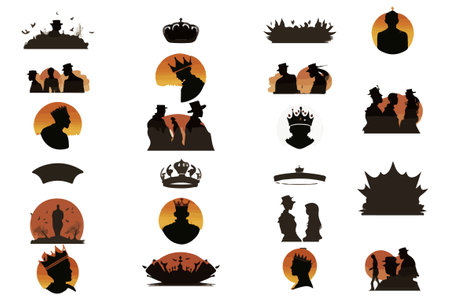 Silhouettes king crowns set Illustration vector design collectionのイラスト素材