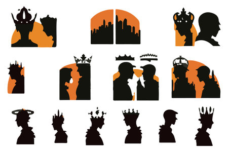Silhouettes king crowns set Illustration vector design collectionのイラスト素材