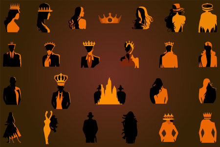 Silhouettes king crowns set Illustration vector design collectionのイラスト素材