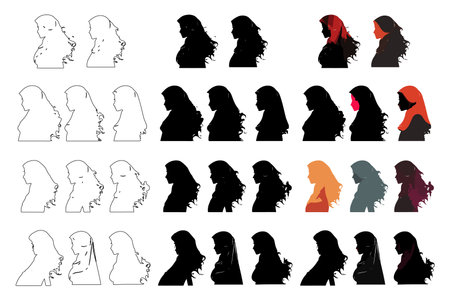 Women set black silhouette isolated vectorのイラスト素材