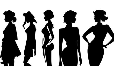 Women set black silhouette isolated vectorのイラスト素材