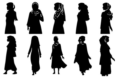 Muslim woman in hijab fashion silhouette vectorのイラスト素材