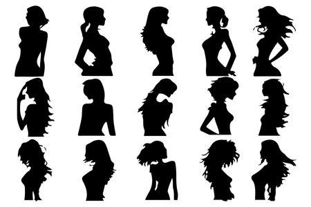 Women set black silhouette isolated vectorのイラスト素材