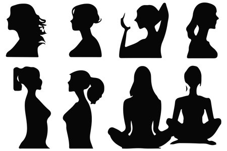 Women set black silhouette isolated vectorのイラスト素材