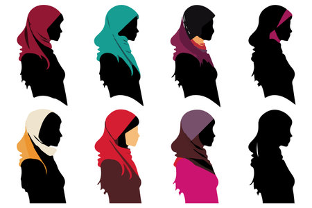Muslim woman in hijab fashion silhouette vectorのイラスト素材