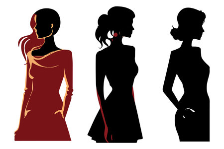 Women set black silhouette isolated vectorのイラスト素材