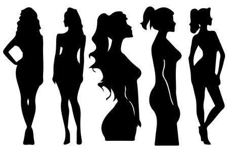 Women set black silhouette isolated vectorのイラスト素材