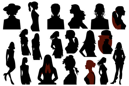 Women set black silhouette isolated vectorのイラスト素材