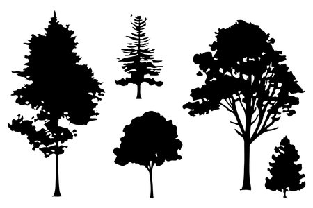 trees and forest silhouettes set isolated vector illustrationのイラスト素材