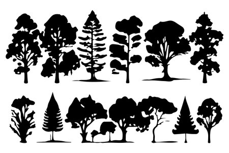 trees and forest silhouettes set isolated vector illustrationのイラスト素材