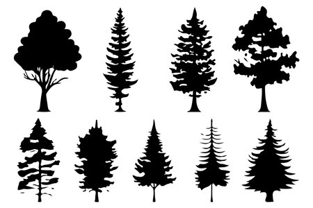 trees and forest silhouettes set isolated vector illustrationのイラスト素材