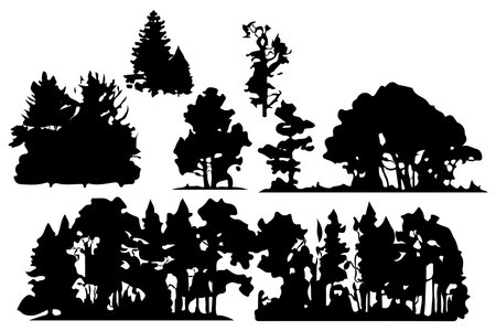 trees and forest silhouettes set isolated vector illustrationのイラスト素材