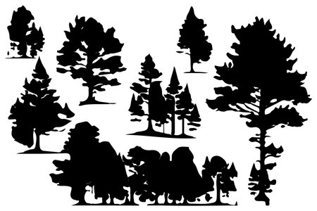 trees and forest silhouettes set isolated vector illustrationのイラスト素材