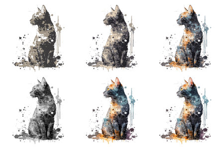 watercolor cat vector illustrationのイラスト素材