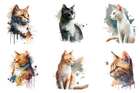 watercolor cat vector illustrationのイラスト素材