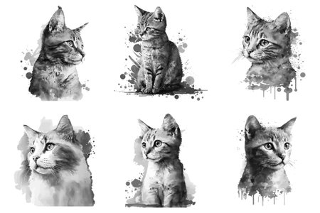 watercolor cat vector illustrationのイラスト素材