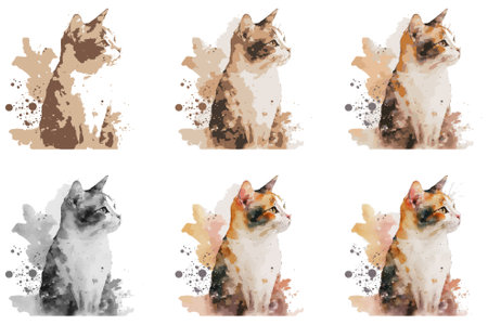 watercolor cat vector illustrationのイラスト素材