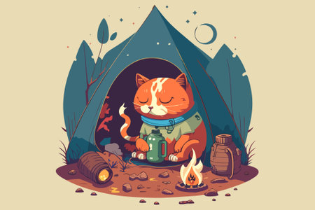 Cat Camping vector illustrationのイラスト素材