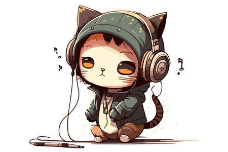Cat wearing headphones vector illustrationのイラスト素材