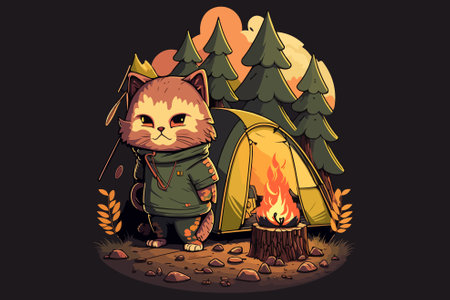 Cat Camping vector illustrationのイラスト素材