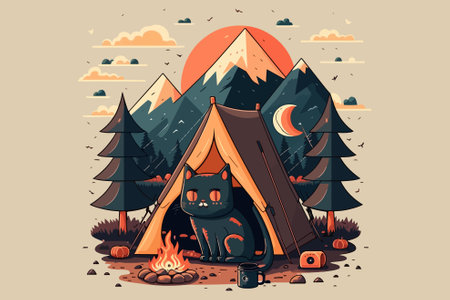 Cat Camping vector illustrationのイラスト素材