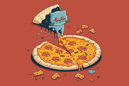 Cat Pizza vector illustrationのイラスト素材