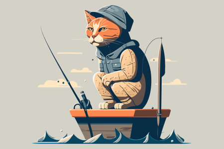 Fisherman Cat vector illustrationのイラスト素材