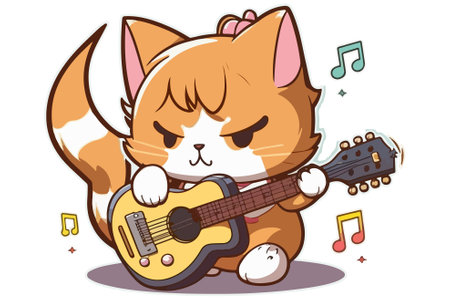 Cat playing guitar vector illustrationのイラスト素材