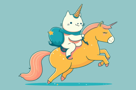 Cat Riding a Unicorn vector illustrationのイラスト素材
